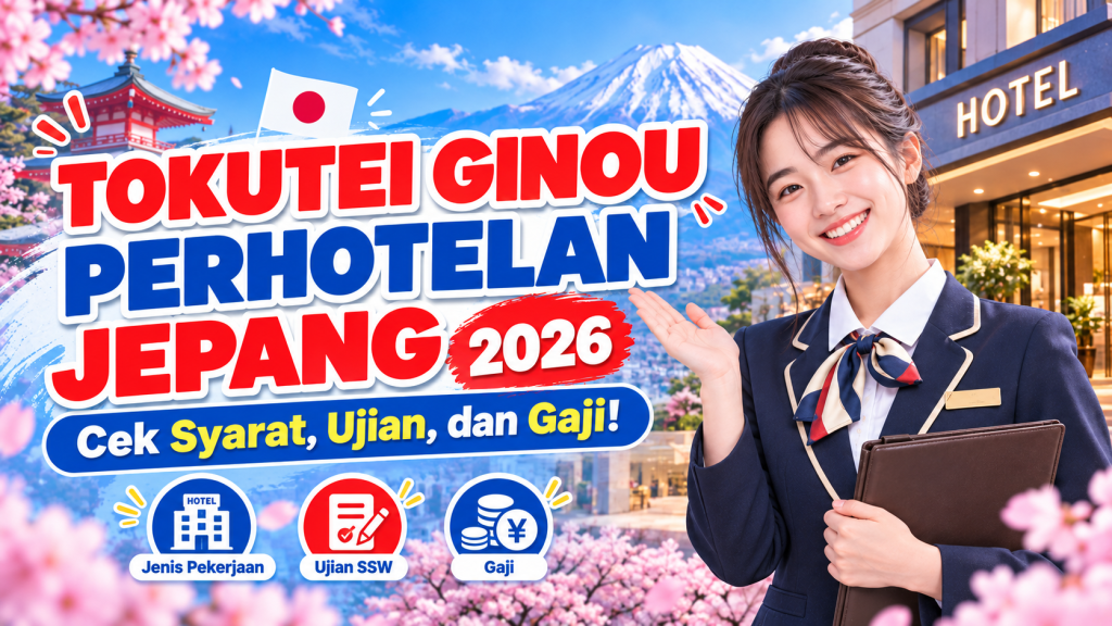 Panduan Tokutei Ginou perhotelan Jepang: jenis pekerjaan hotel, syarat, ujian SSW, bahasa Jepang, gaji dan cara daftar.